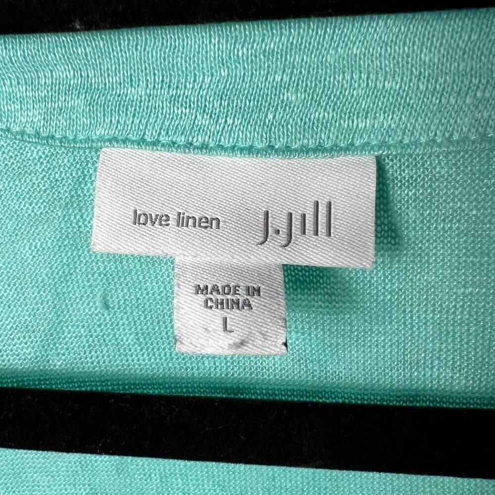 J. Jill Love Linen Cardigan‎ Sweater Womens Large Aqua Turquoise Open Front Knit - Picture 4 of 8
